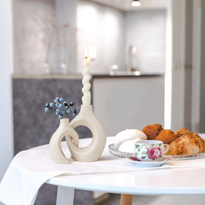 Skorter | 2-Piece Set Ceramic Candle Holders - Matte Finish, Modern Minimalist Design for Table Decoration