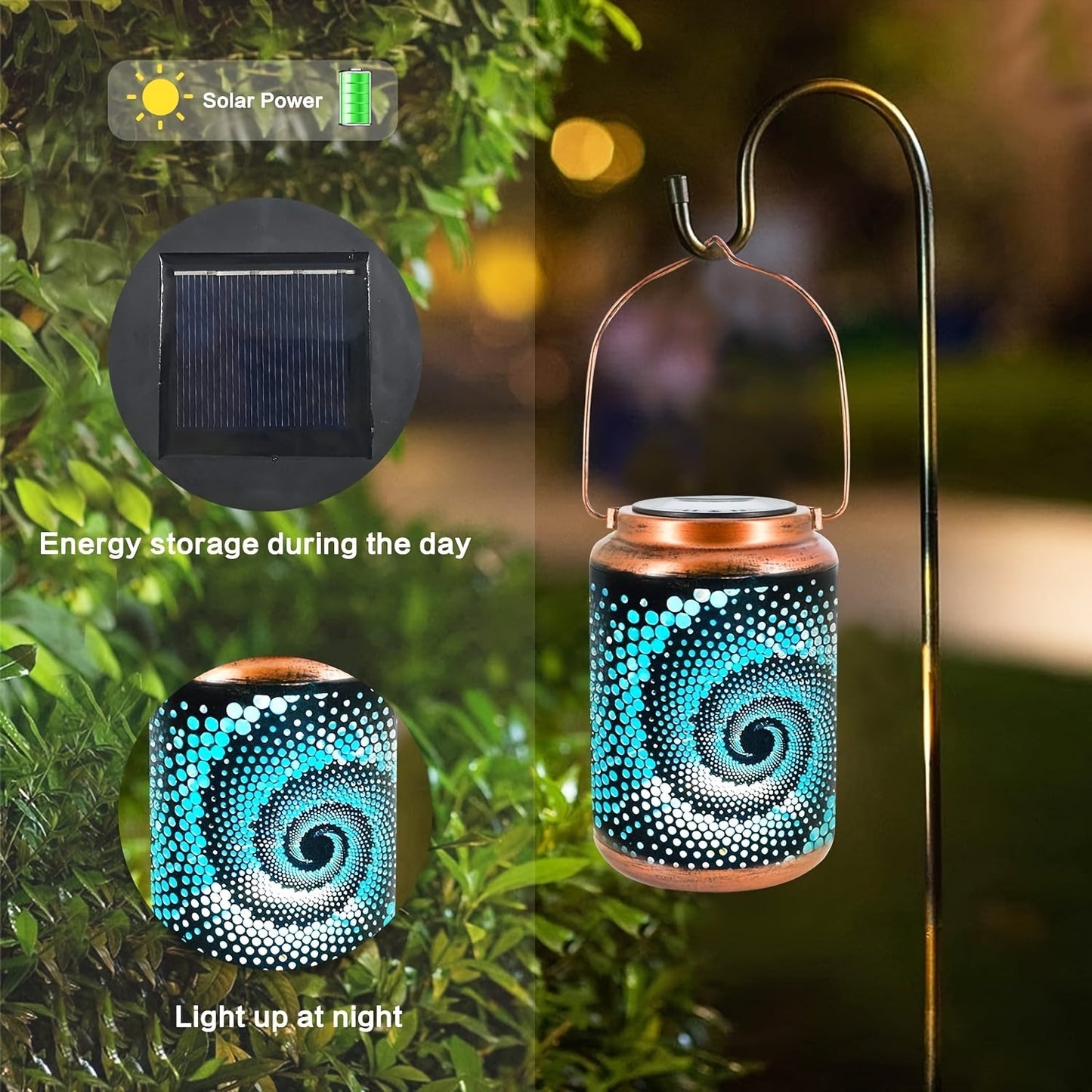 Skorter | SolarLantern - Hanging Solar Lamps for Outdoors, Hollow Metal LED Lamps
