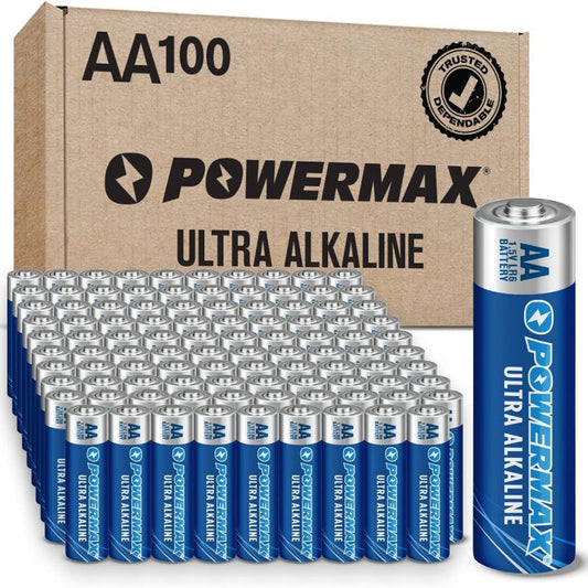 Skorter | 100-pack AA batteries, ultra long-lasting alkaline battery, 10-year shelf life, reclosable packaging