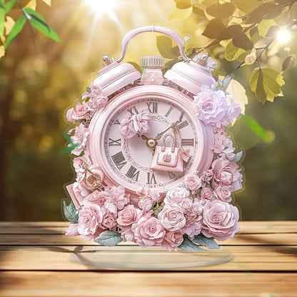 Skorter | BohoClock - Bohemian Pink Flower Clock with Acrylic Display