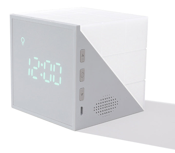 Skorter | Cube Alarm Clock, with Colorful Lights, Voice-control Night Light, Timer, Temperature Display and Long Battery Life, for Home & Office