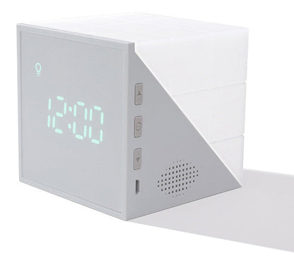 Skorter | Cube Alarm Clock, with Colorful Lights, Voice-control Night Light, Timer, Temperature Display and Long Battery Life, for Home & Office