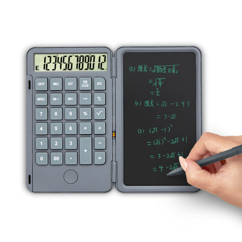 Skorter | 2-in-1 Portable Foldable 10-Digit LCD Display Calculator with 6-Inch Erasable Writing Tablet