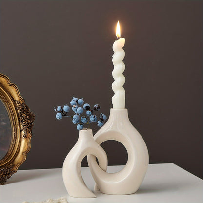 Skorter | 2-Piece Set Ceramic Candle Holders - Matte Finish, Modern Minimalist Design for Table Decoration
