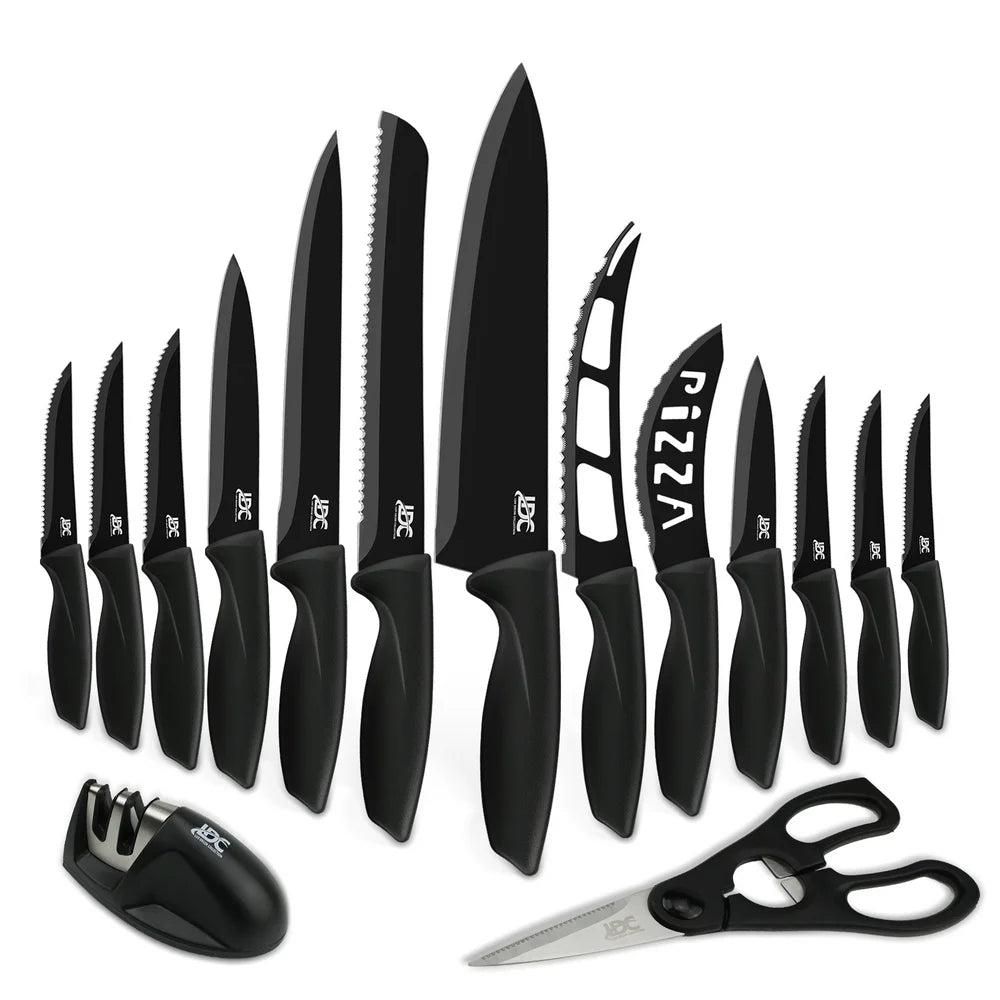 Skorter | 15-piece Kitchen Knife Set - High Carbon Stainless Steel, Non-Stick Coating, Rust Resistant, Ergonomic Handles