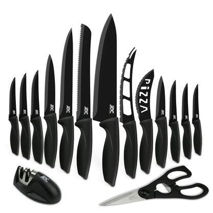 Skorter | 15-piece Kitchen Knife Set - High Carbon Stainless Steel, Non-Stick Coating, Rust Resistant, Ergonomic Handles