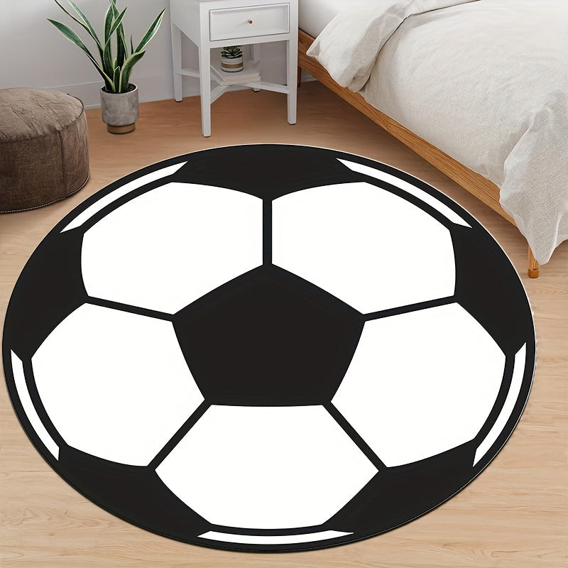 Skorter | Football Design Round Rug – Non-Slip, Machine Washable, Lightweight Floor Mat for Living Room and Bedroom