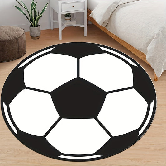 Skorter | Football Design Round Rug – Non-Slip, Machine Washable, Lightweight Floor Mat for Living Room and Bedroom