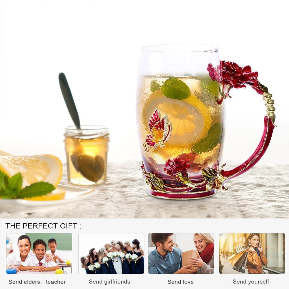 skorter | Enamel Rose Glass Tea Cup Set (With Spoon)