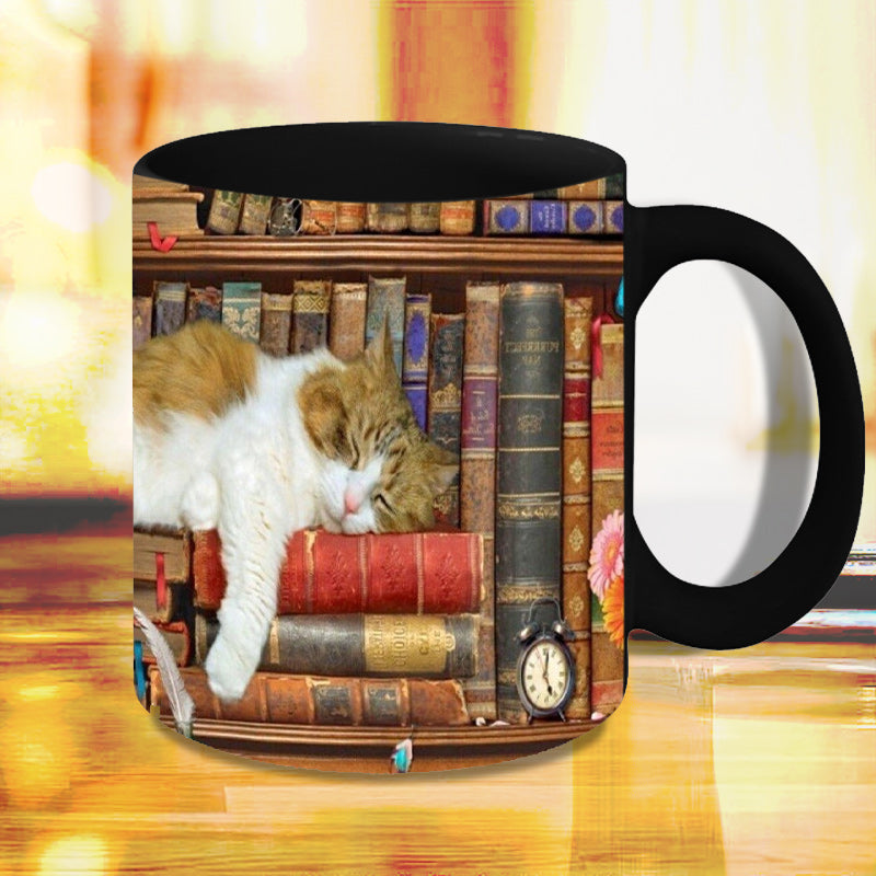 skorter | Bookcase Ceramic Coffee Mug - Gift for Cat Book Lovers