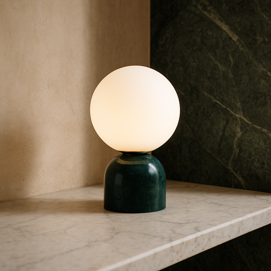 Skorter | Marnor | Marble Table Lamp with Glass Shade – Scandinavian Minimalist Design