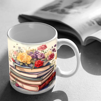 skorter | 3d Artistically Beautiful Floral Books Coffee Mug - Book Lover Gift