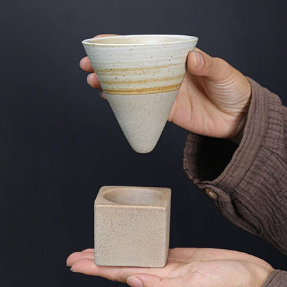 skorter | Coarse Ceramic Coffee Cup with Base Cone-Shaped Couture Cup & Base Set