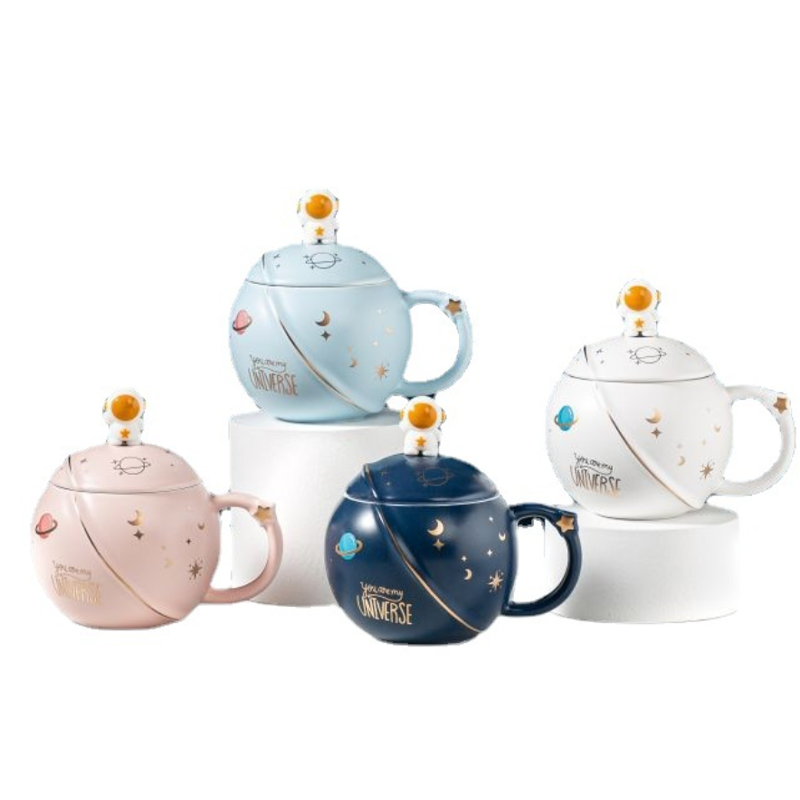 skorter | Creativity Ceramic Astronaut Planet Mug With Lid Spoon