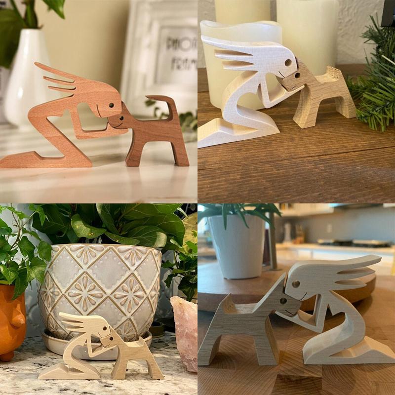 skorter | Animal Lover Gifts Wood Sculpture Family & Puppy Woodcraft Table Ornaments
