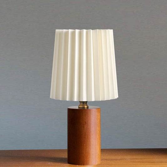 Skorter | Vintage Korean Pleated Column Solid Wood Base 1-Light Table Lamp