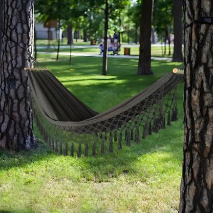 Skorter | Boho Cotton Hammock with Wooden Bars for Indoor Outdoor Use