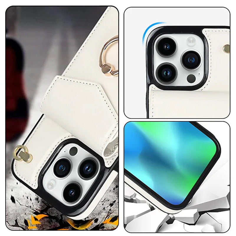 Skorter | Leather Wallet Case with Ring & Lanyard for iPhone