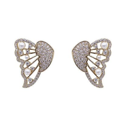 Skorter | Butterfly earrings with pearls and diamonds