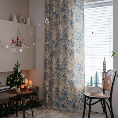 Skorter | Farmhouse Botanical Blue Floral Curtain