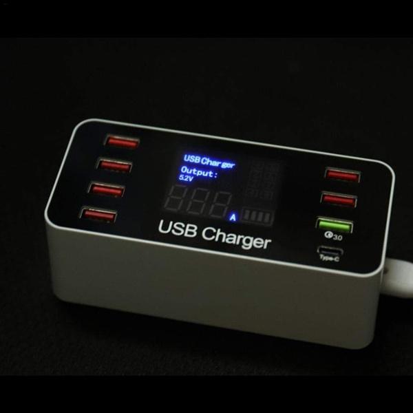 Skorter | 8A40W Charger Adapter Type C Hub Fast Charging 3.0 USB Multi-port USB Charger Dock Station LCD Screen with Smart Identification