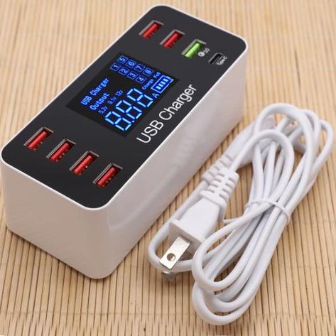 Skorter | 8A40W Charger Adapter Type C Hub Fast Charging 3.0 USB Multi-port USB Charger Dock Station LCD Screen with Smart Identification