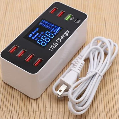 Skorter | 8A40W Charger Adapter Type C Hub Fast Charging 3.0 USB Multi-port USB Charger Dock Station LCD Screen with Smart Identification