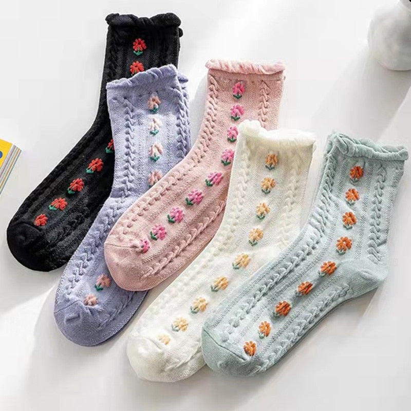 Skorter | 5 Pair Vintage Flower Embroidery Socks