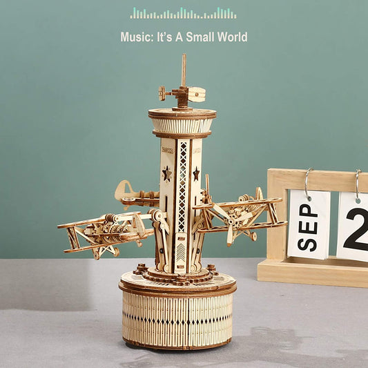 Skorter | DIY 3D Wooden Puzzle Music Box Model Kit - Assembly Set Plane - Control Tower
