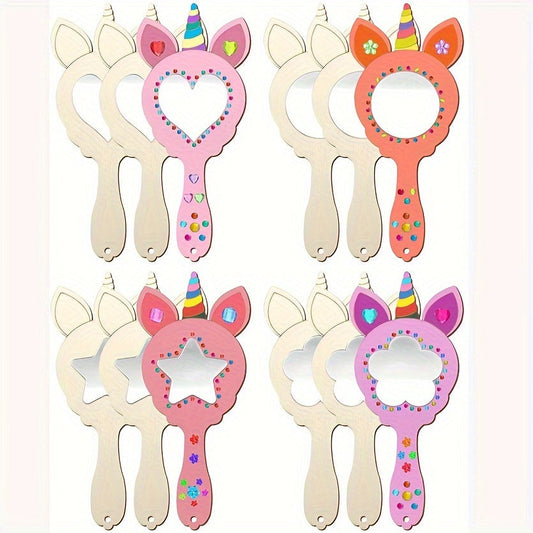 Skorter | 12 Pieces Unicorn DIY Wood Mirror - Hand-Painted Graffiti, Wall Decor without Battery