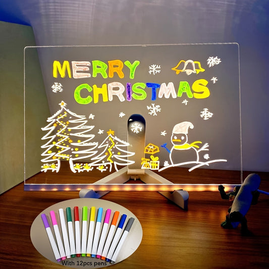 Skorter | USB LED Noteboard with 12 Colored Pens - Bright Message Board for Office & Home