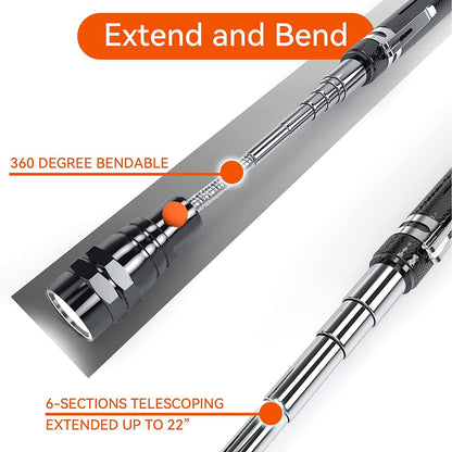 Skorter | Telescoping Magnetic Pickup Tool, LED Magnetic Flashlights with Extending Magnetic Rod, Birthday Gifts for Men, Father, Spouse, Craftsman, and Mechanic, Black