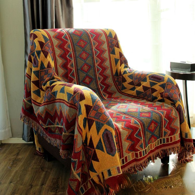 Skorter | Cotton woven blanket sofa towel knitted thick bohemian bedspread cover fleece blanket sofa blanket