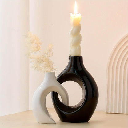 Skorter | 2-Piece Set Ceramic Candle Holders - Matte Finish, Modern Minimalist Design for Table Decoration