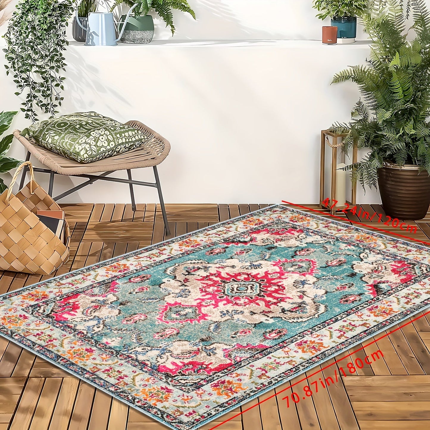 Skorter | Vintage Boho Flower Mat - Perfect For Terrace, Garden and Poolside, Stain Resistant and Washable