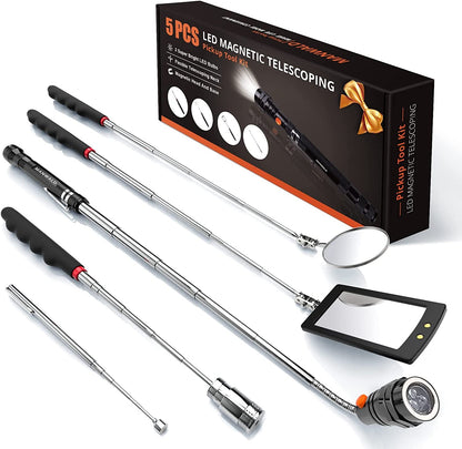 Skorter | Telescoping Magnetic Pickup Tool, LED Magnetic Flashlights with Extending Magnetic Rod, Birthday Gifts for Men, Father, Spouse, Craftsman, and Mechanic, Black
