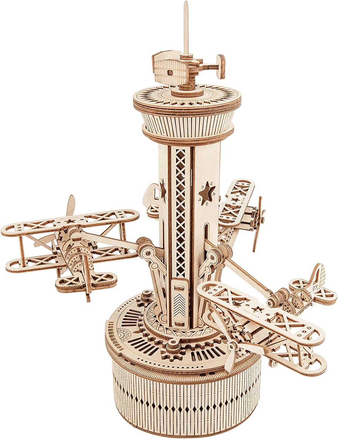 Skorter | DIY 3D Wooden Puzzle Music Box Model Kit - Assembly Set Plane - Control Tower