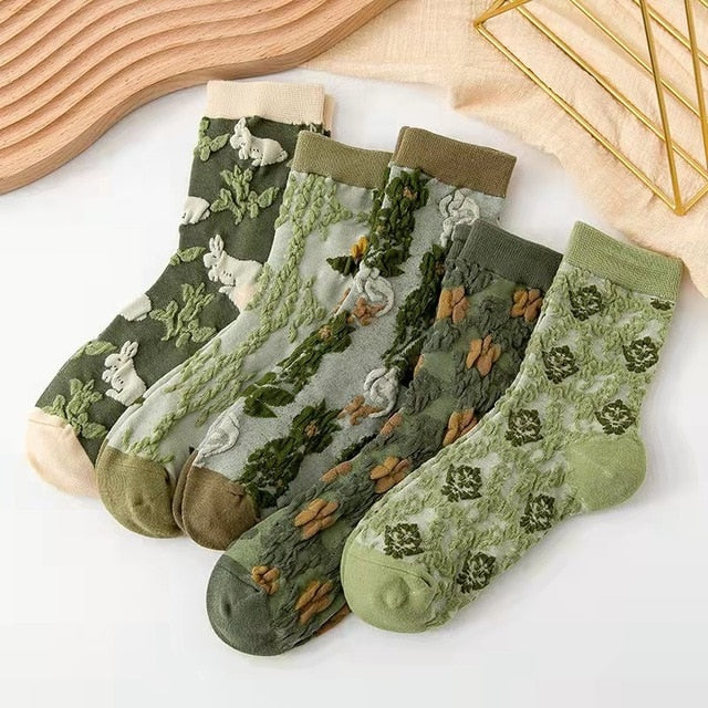 Skorter | 5 Pair Vintage Flower Embroidery Socks