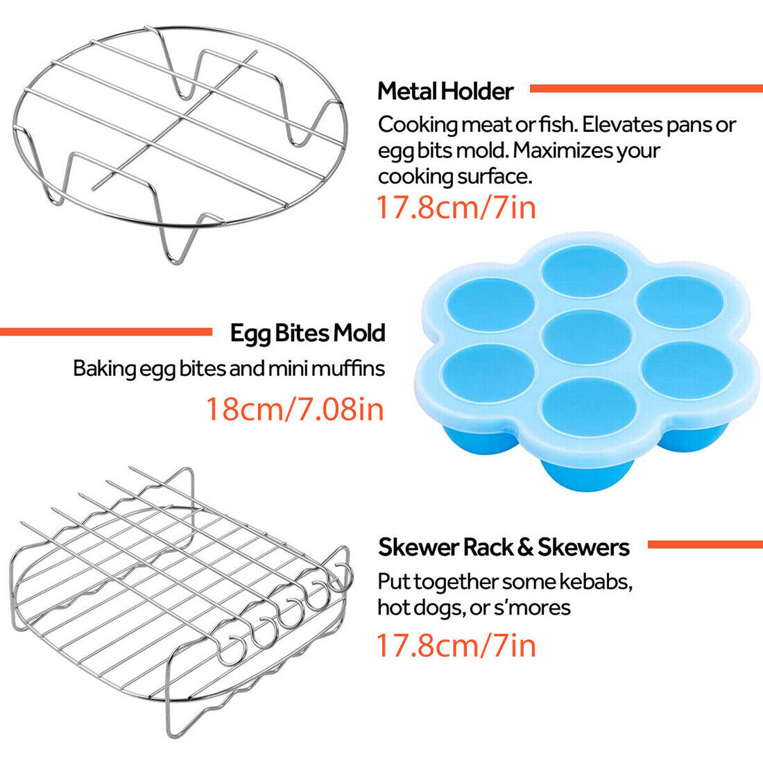 Skorter | 6Pcs 8inch Round Air Fryer Accessories Baking Tray Basket Rack Chip Pizza Pan -