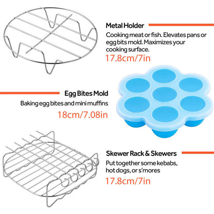 Skorter | 6Pcs 8inch Round Air Fryer Accessories Baking Tray Basket Rack Chip Pizza Pan -