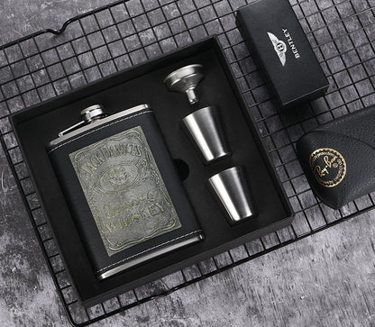 Skorter | 8oz Whisky Bottle made of Stainless Steel Alcohol Funnel Hip Flask Embroidered Golden Silk Fabric Packaging Gift Box Set