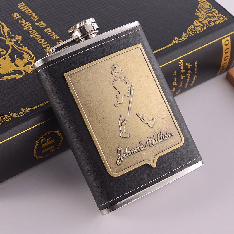 Skorter | 8oz Whisky Bottle made of Stainless Steel Alcohol Funnel Hip Flask Embroidered Golden Silk Fabric Packaging Gift Box Set