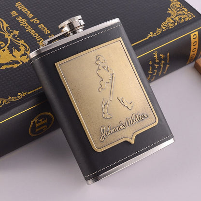 Skorter | 8oz Whisky Bottle made of Stainless Steel Alcohol Funnel Hip Flask Embroidered Golden Silk Fabric Packaging Gift Box Set
