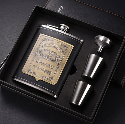 Skorter | 8oz Whisky Bottle made of Stainless Steel Alcohol Funnel Hip Flask Embroidered Golden Silk Fabric Packaging Gift Box Set