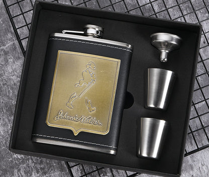 Skorter | 8oz Whisky Bottle made of Stainless Steel Alcohol Funnel Hip Flask Embroidered Golden Silk Fabric Packaging Gift Box Set