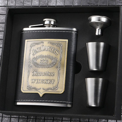 Skorter | 8oz Whisky Bottle made of Stainless Steel Alcohol Funnel Hip Flask Embroidered Golden Silk Fabric Packaging Gift Box Set