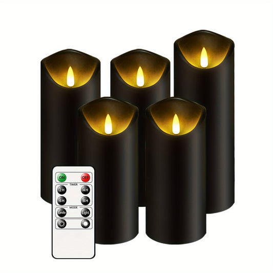 Skorter | Eebuss 5-piece Flicker Flameless Candle Holder Set with Remote Control and Timer - LED Light for Decoration (Black)