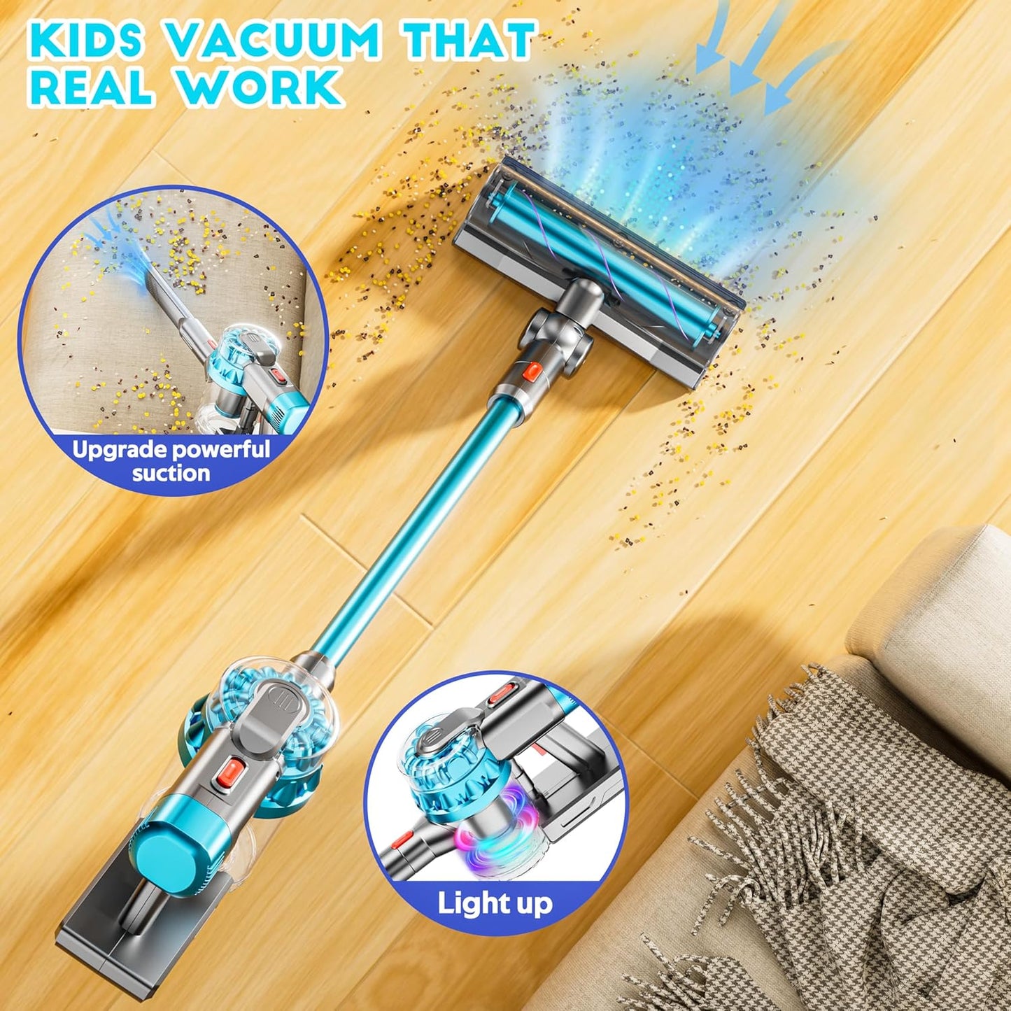 Skorter | 4-in-1 Kids Vacuum Cleaner | Real Working Toy Vacuum with Lights & Sounds