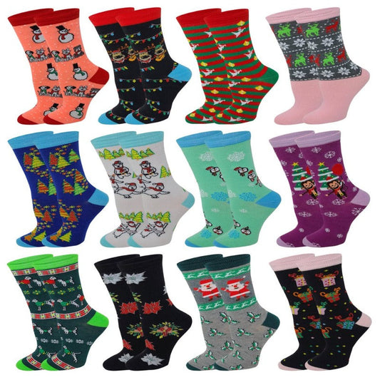 Skorter | 12 pairs of women's Christmas socks funny design crew socks