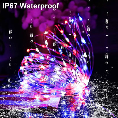 Skørter | July 4 patriotic home decorations outdoor lights - Red White Blue solar string lights, 2-pack each 100 LED 33 feet